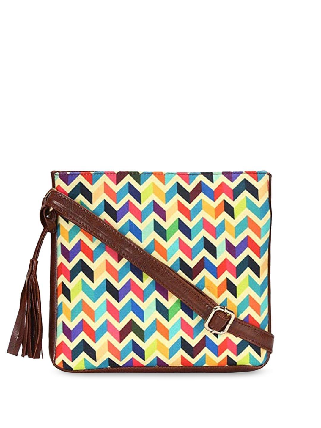 sangria geometric printed tasselled structured sling bag