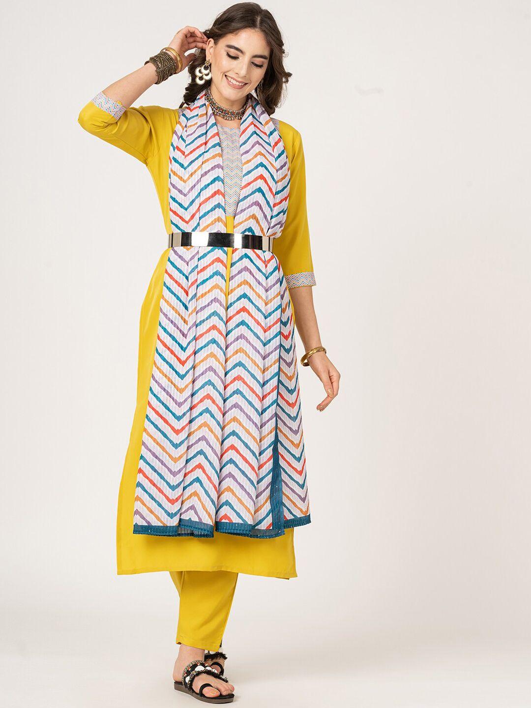 sangria geometric yoke designed straight kurta with trouser & dupatta