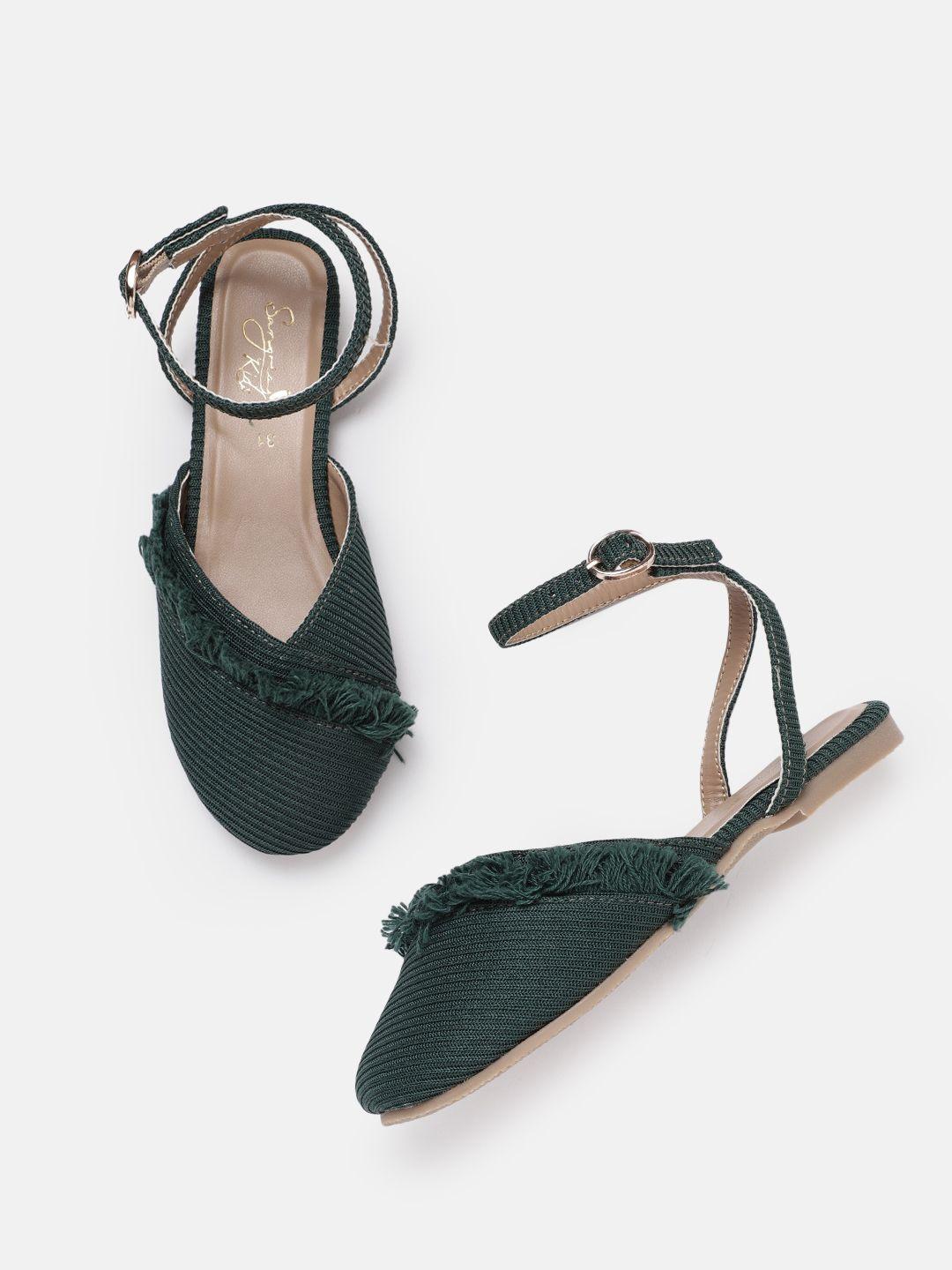 sangria girls olive green woven design mules