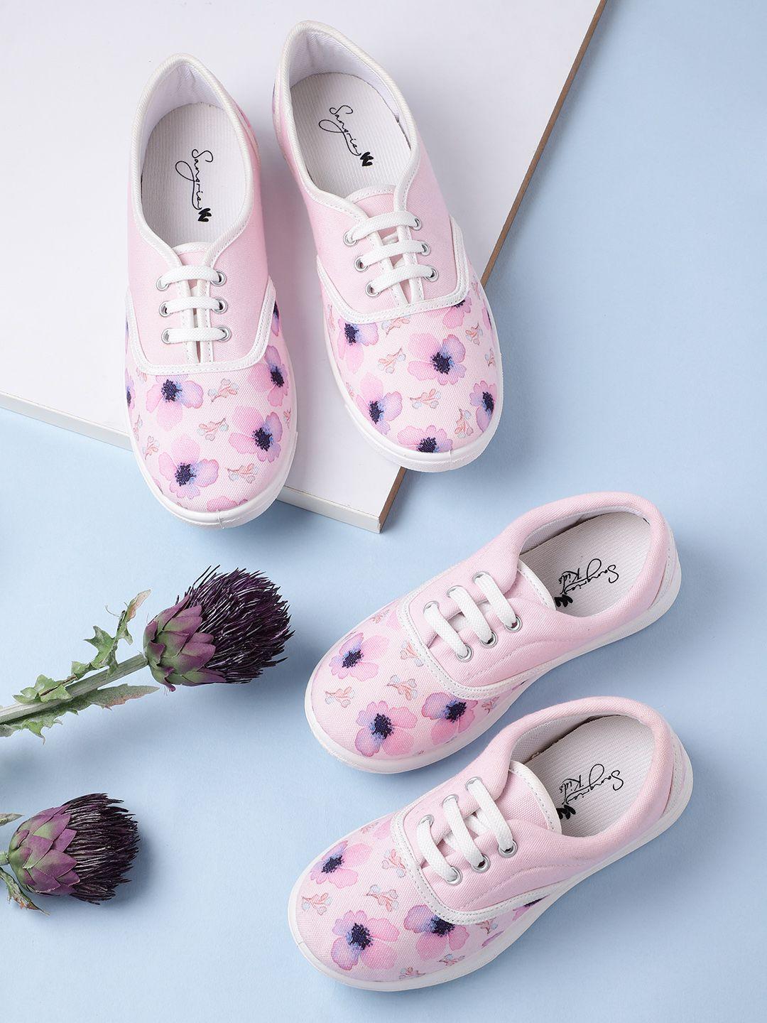 sangria girls pink & blue floral print sneakers