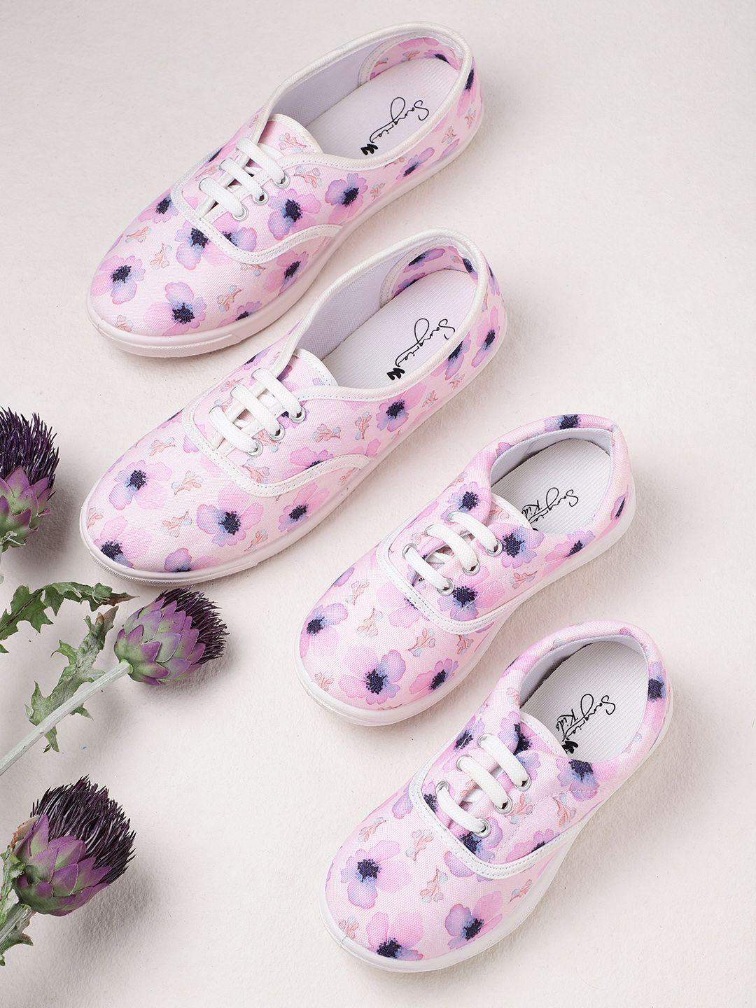 sangria girls pink & navy blue floral print sneakers