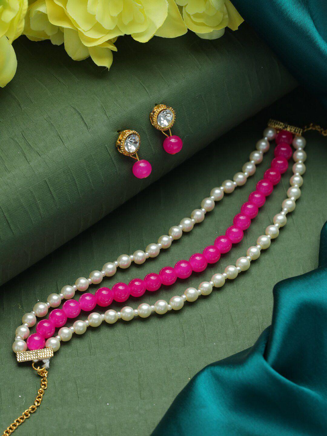 sangria gold-plated pearl-beaded jewellery set