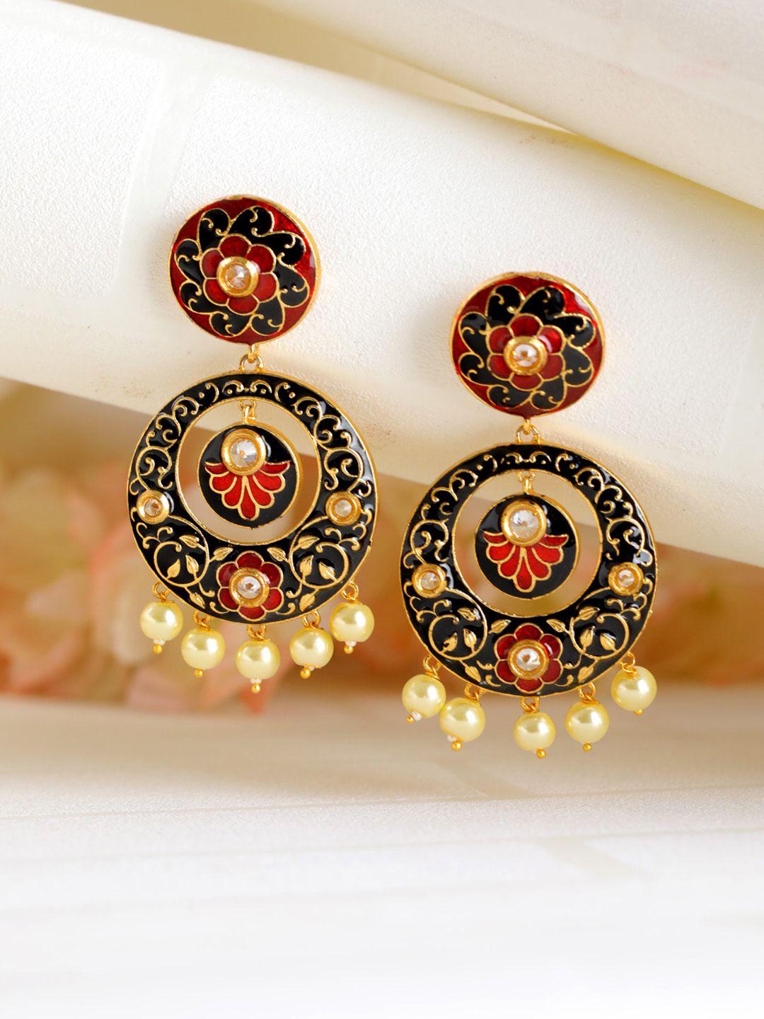 sangria gold-plated stone studded & beaded contemporary chandbalis