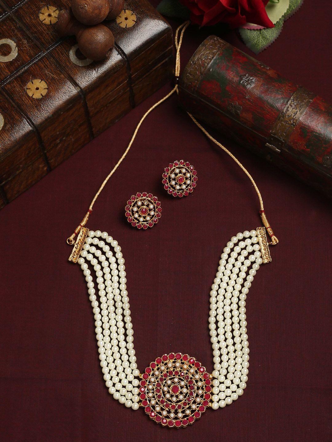 sangria gold-plated stone-studded & beaded jewellery set