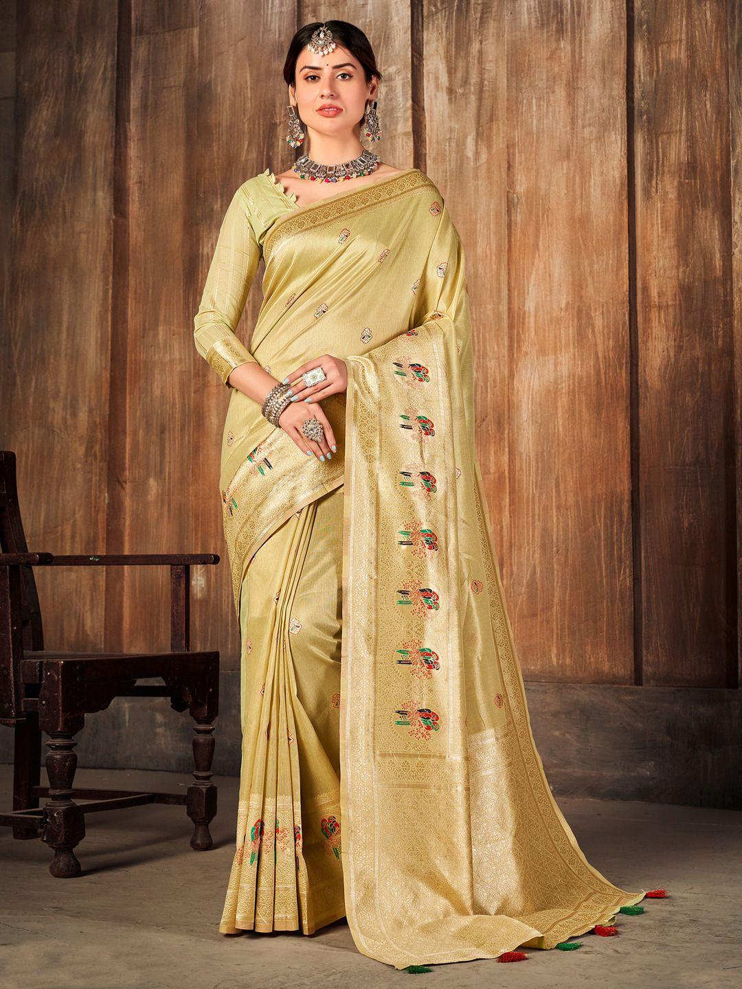 sangria gold toned ethnic motifs woven design zari kanjeevaram saree