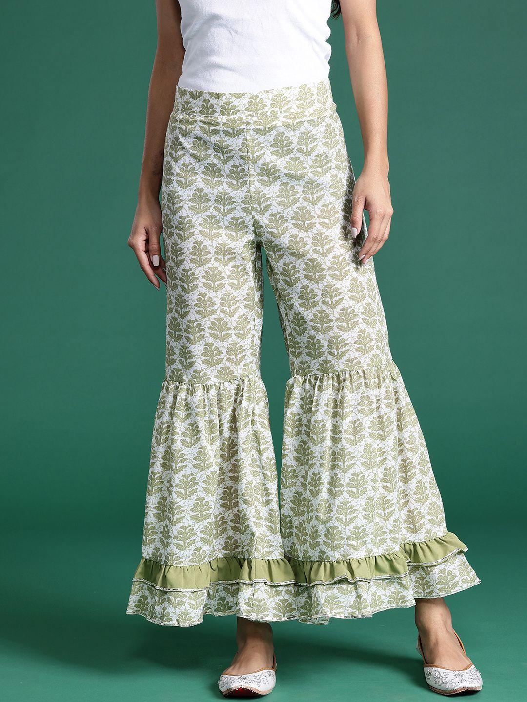 sangria gotta patti detailed ruffled ethnic printed palazzos