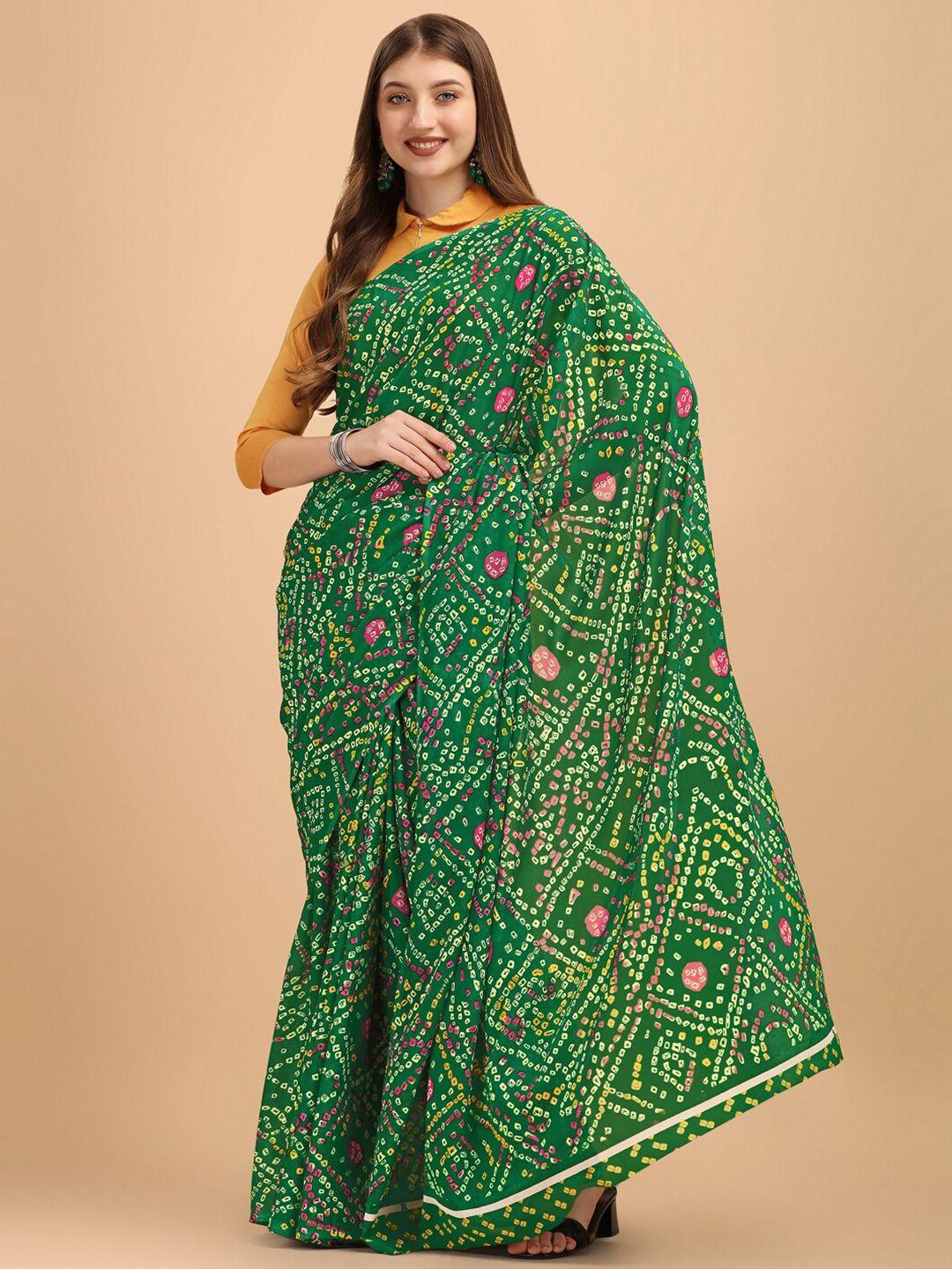 sangria green & pink bandhani poly georgette saree