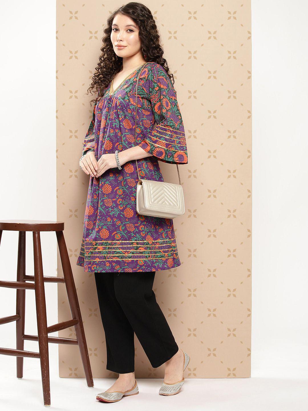 sangria green cotton gotta patti empire floral tazgi kurta