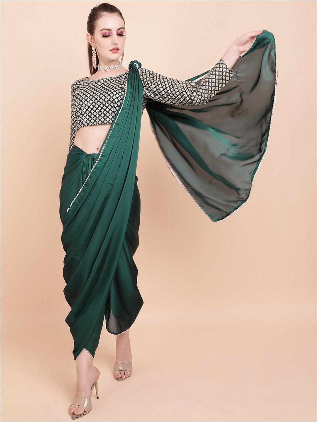 sangria green embellished satin saree