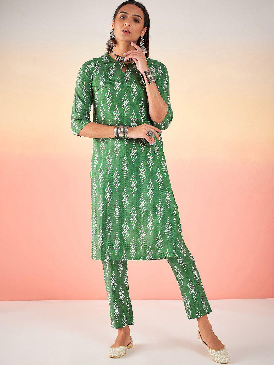 sangria green ethnic motifs printed straight kurta with trouser