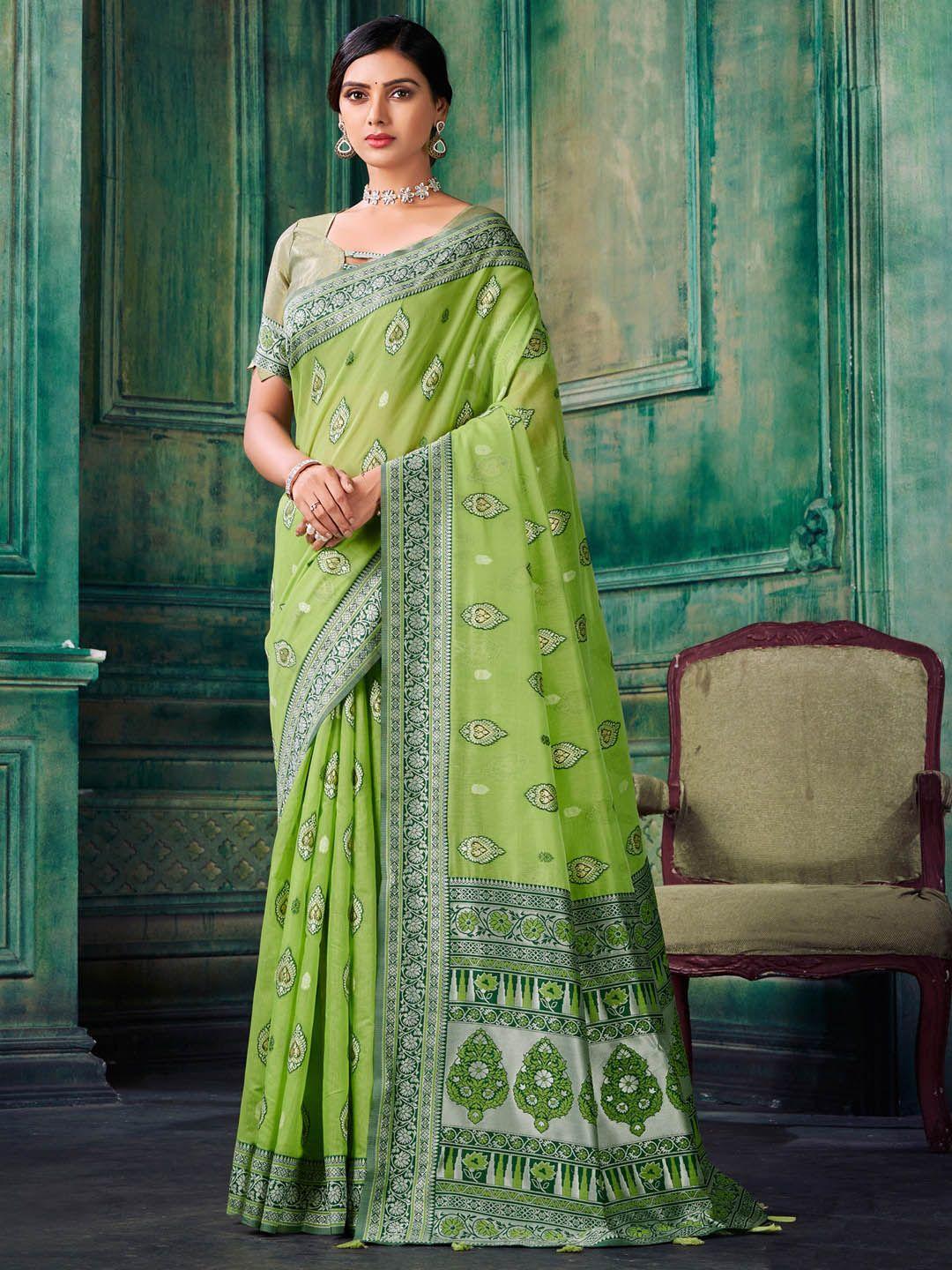 sangria green ethnic motifs woven design zari banarasi saree