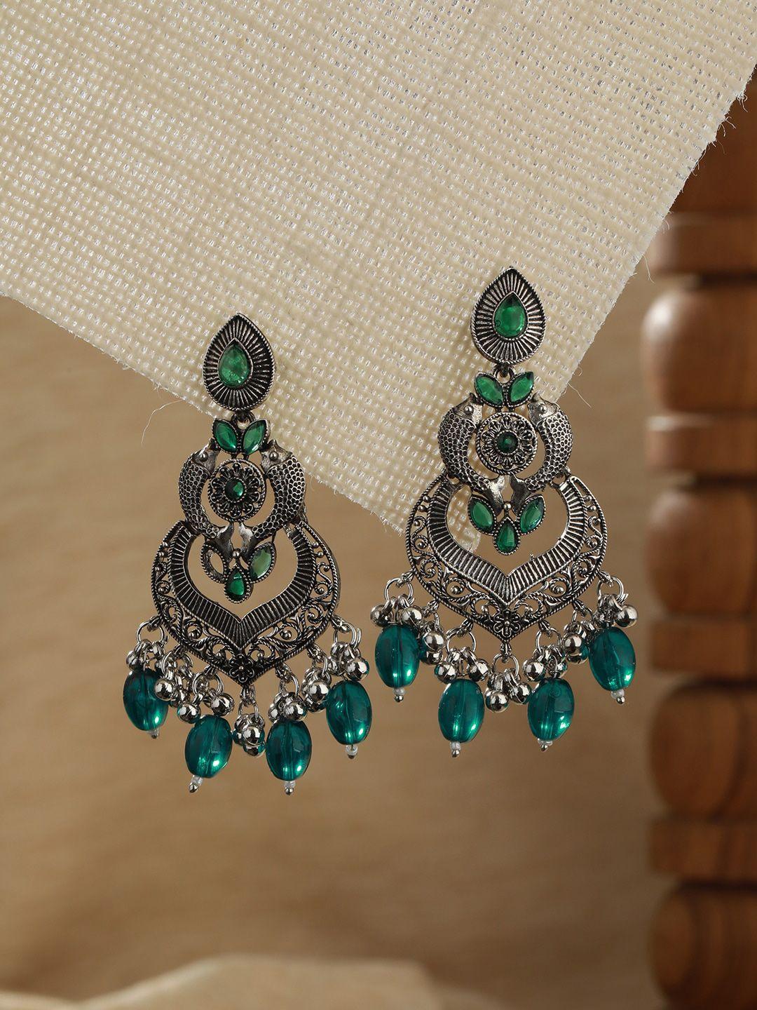 sangria green silver-plated kundan-studded earrings