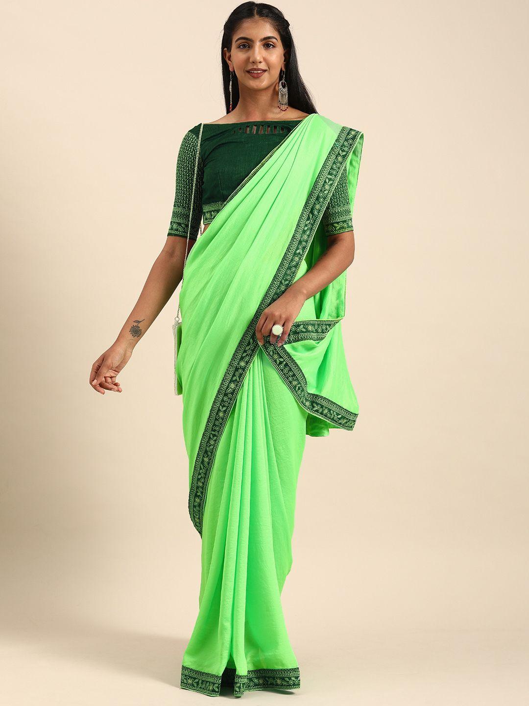 sangria green solid silk blend saree