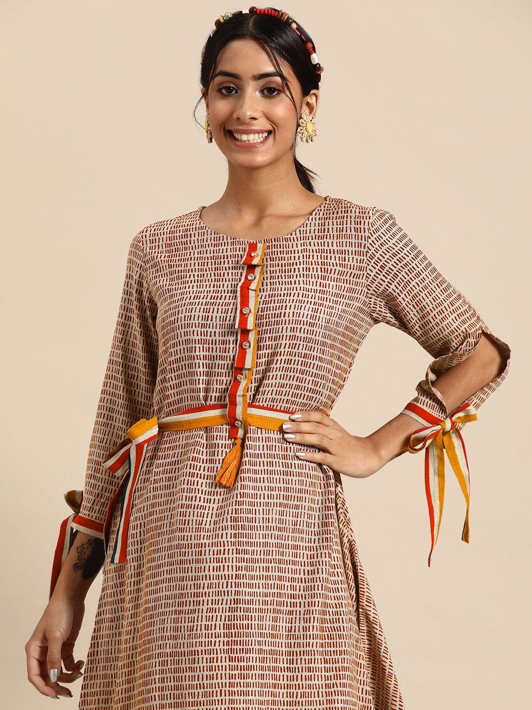 sangria grey & maroon printed pure cotton kurta