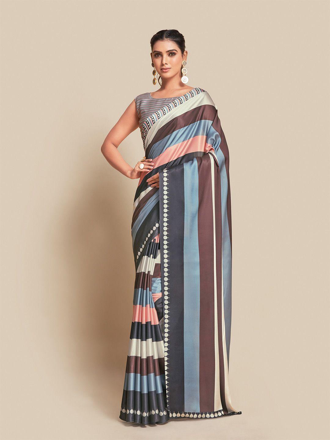 sangria grey & steel striped zari satin saree