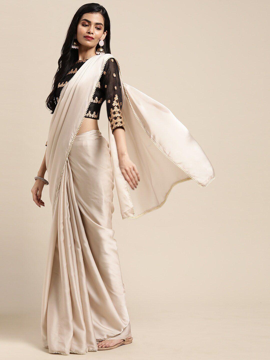 sangria grey & white satin saree