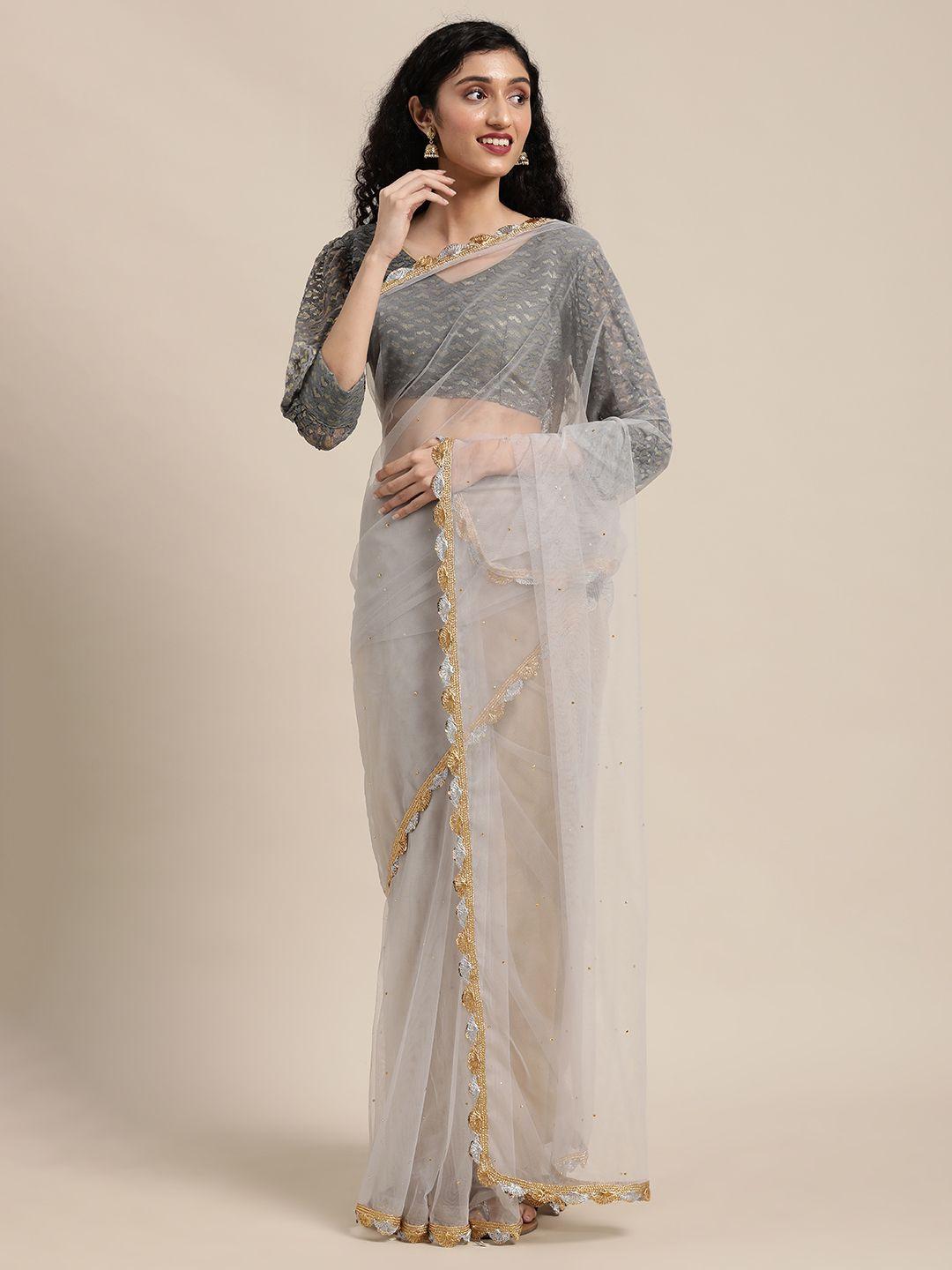 sangria grey embroidered net saree