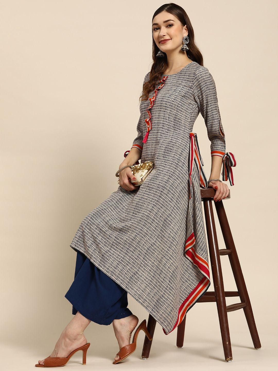 sangria grey geometric embroidered kurta