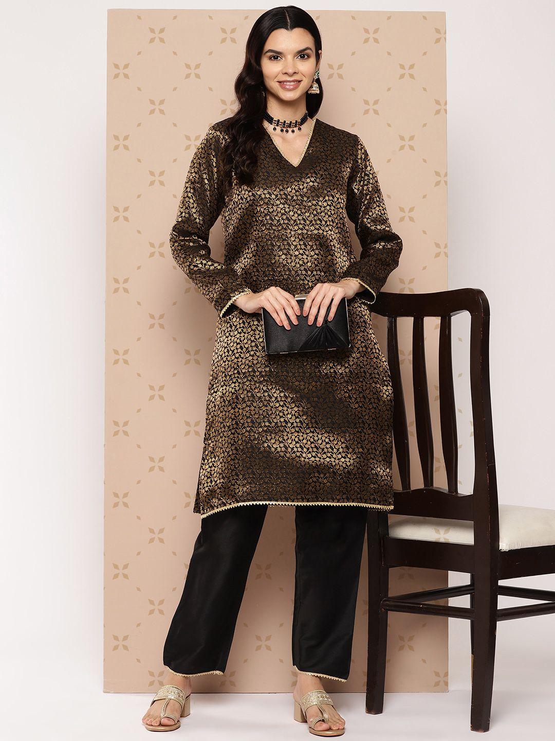 sangria jacquard zari woven gotta patti detailed kurta with trousers