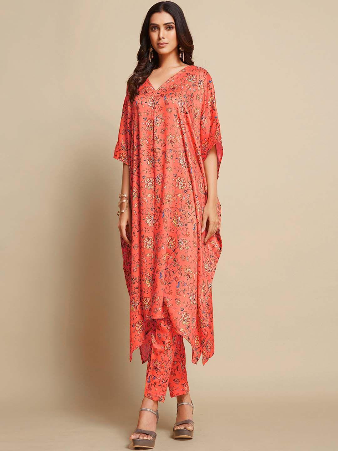 sangria kalamkari printed kaftan kurta with trousers