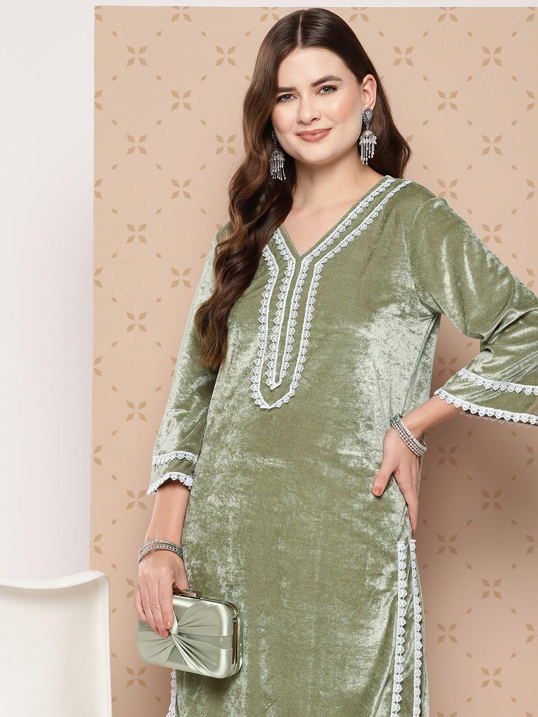 sangria lace detailed flared sleeves kurta