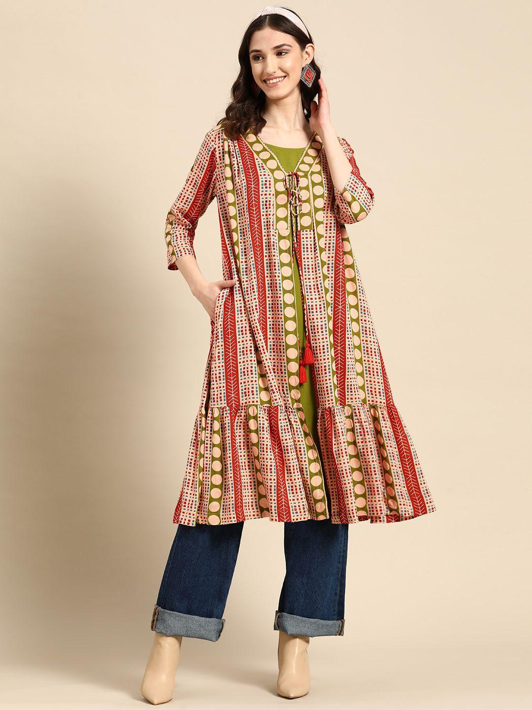 sangria layered geometric printed kurta