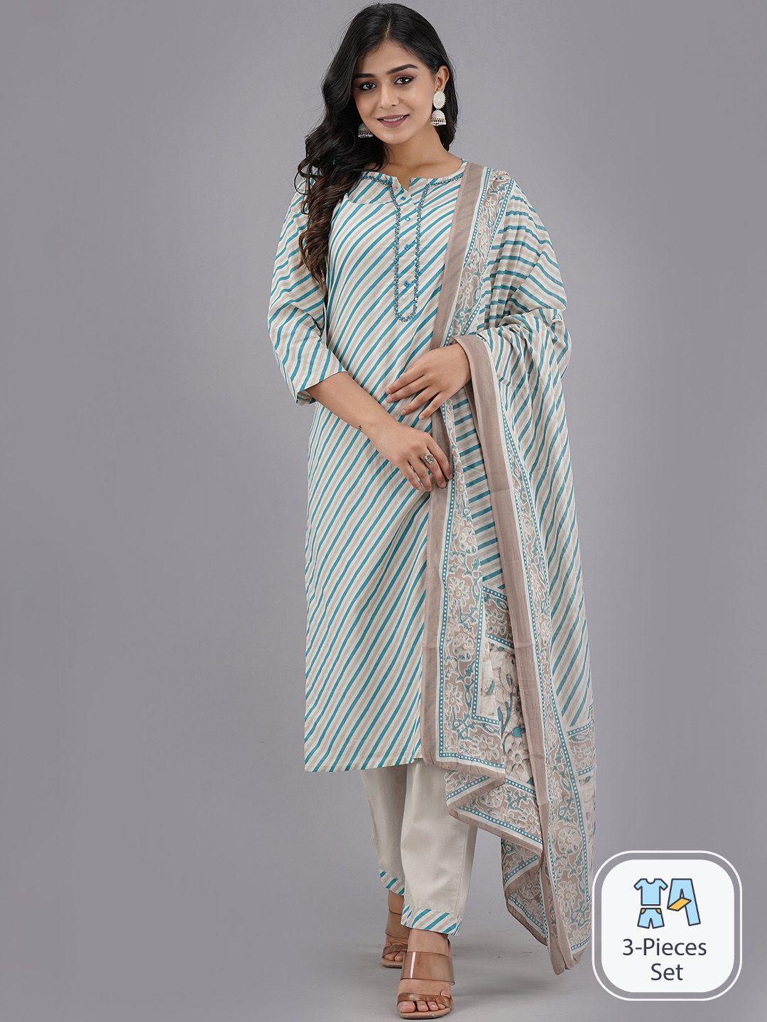 sangria leheriya pure cotton straight kurta with trouser & dupatta