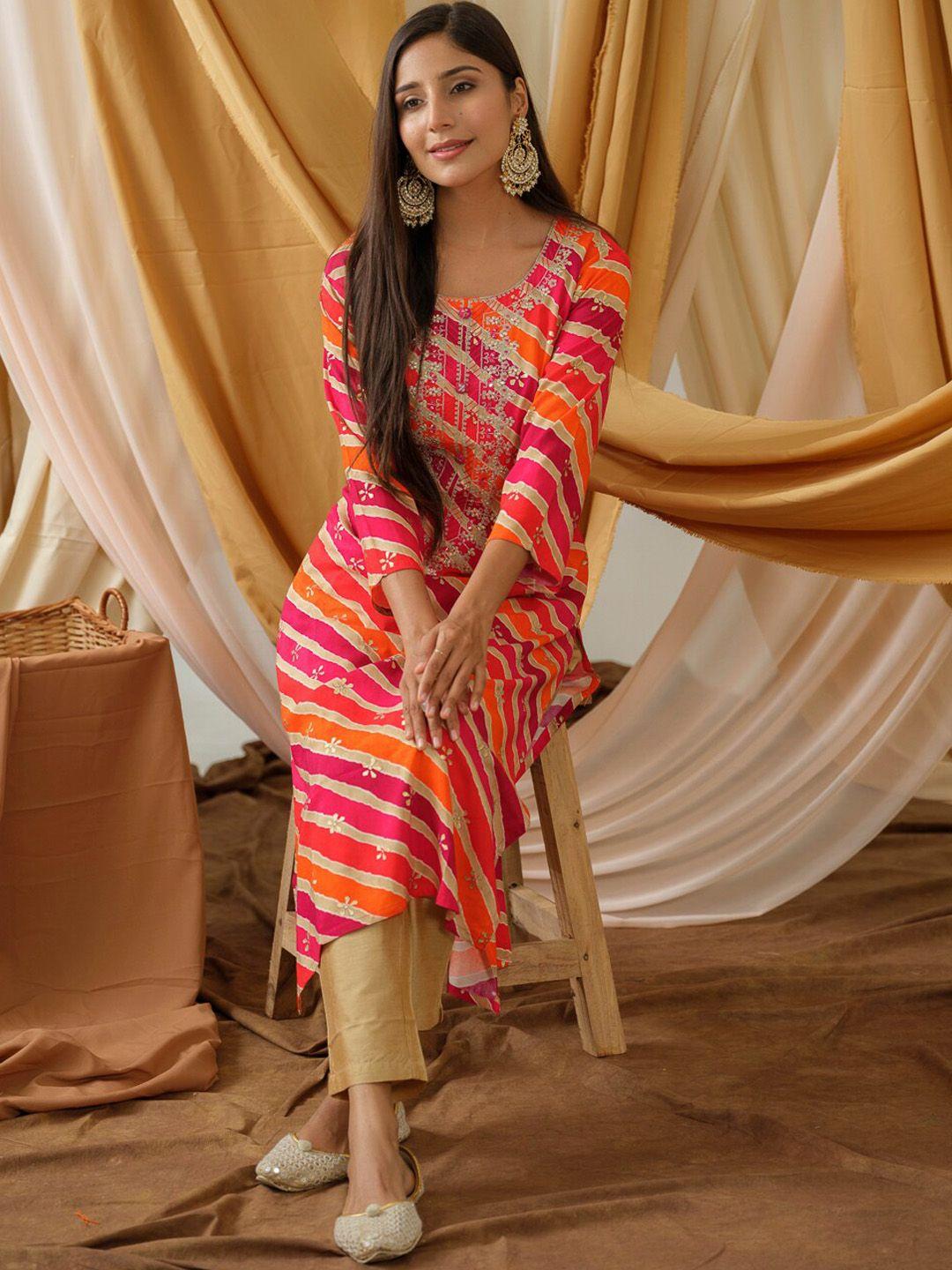 sangria lehriya printed round neck straight kurta