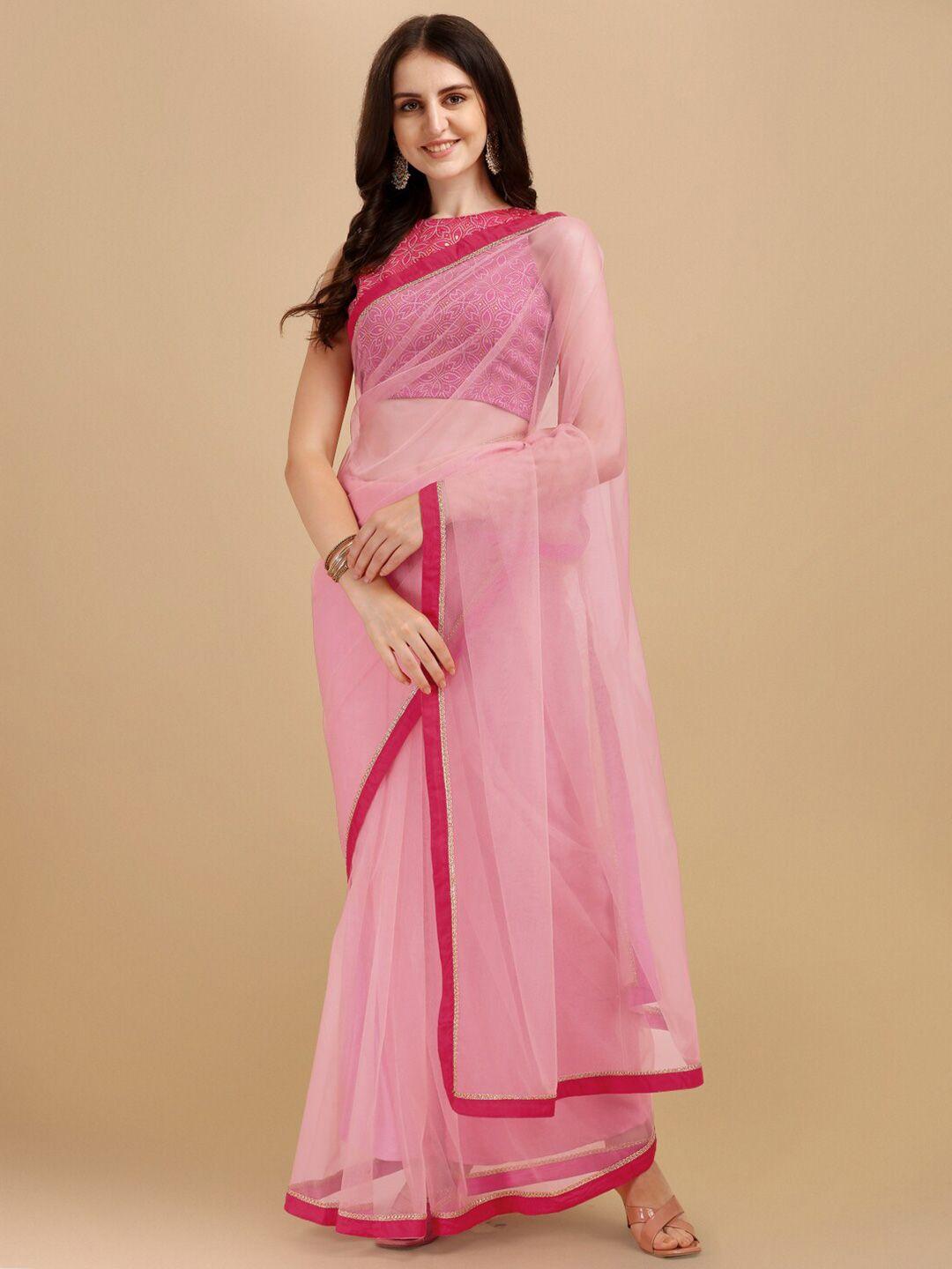 sangria light pink woven design net saree