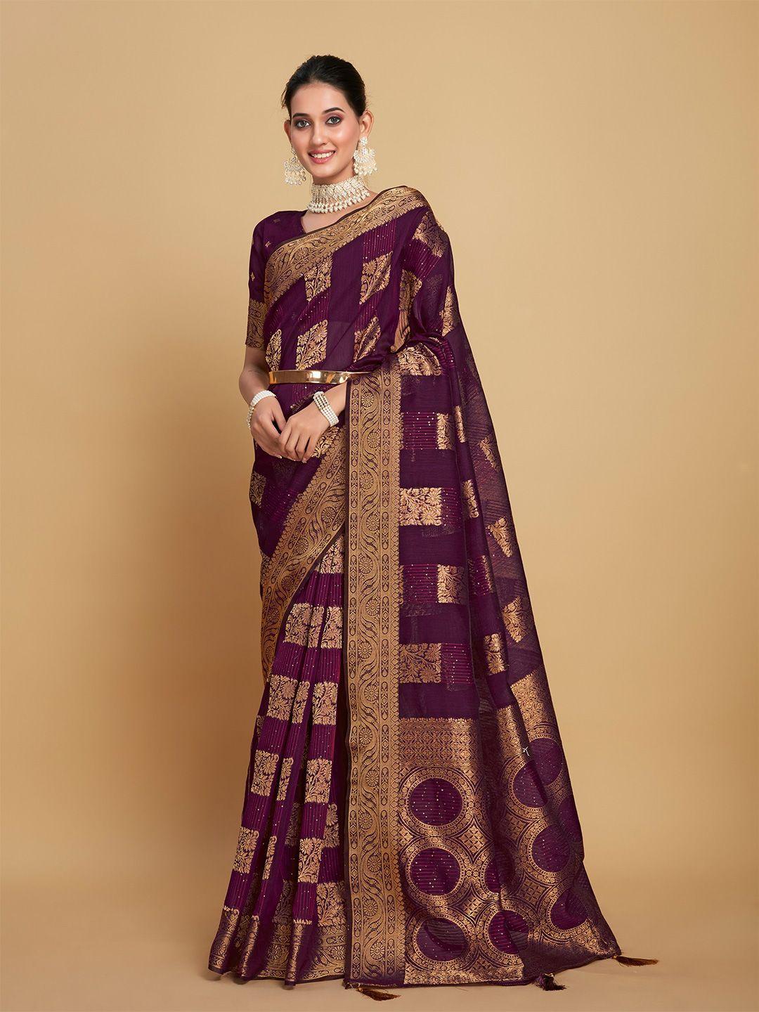 sangria magenta ethnic motifs woven design zardozi saree