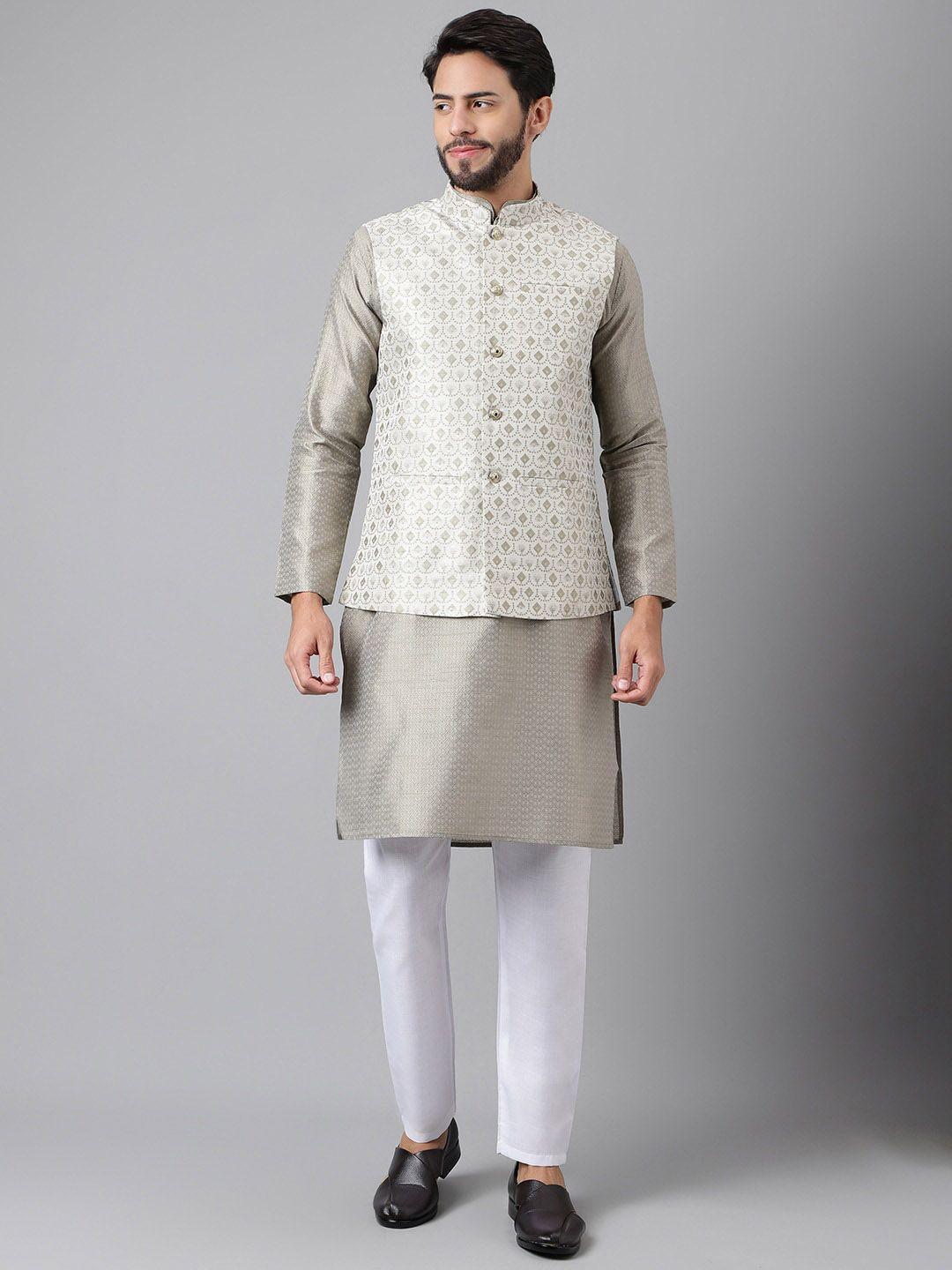 sangria mandarin collar kurta with pyjama & nehru jacket
