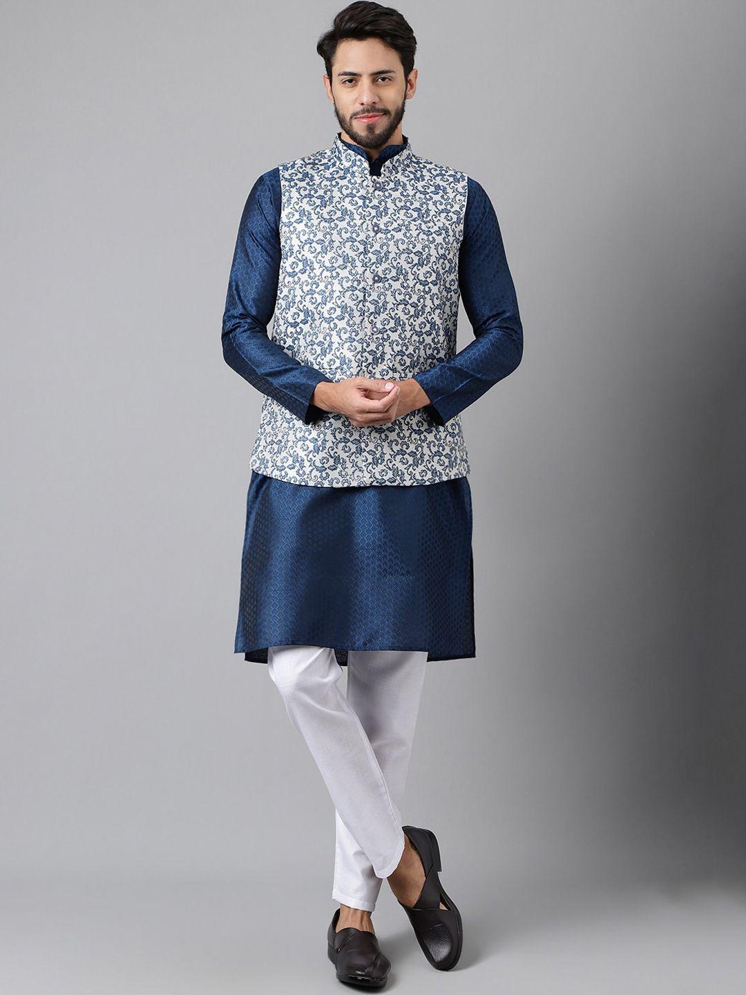 sangria mandarin collar straight kurta & pyjama with nehru jacket