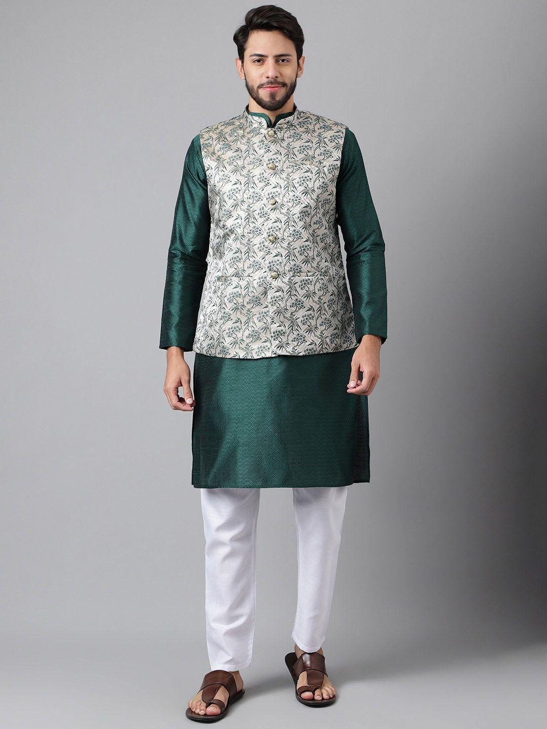 sangria mandarin collar straight kurta & trouser with nehru jacket