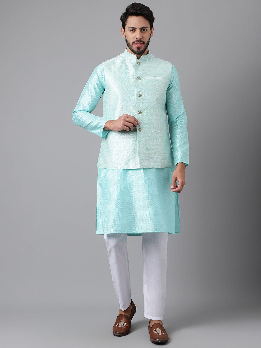 sangria mandarin collar straight kurta & trouser with nehru jacket