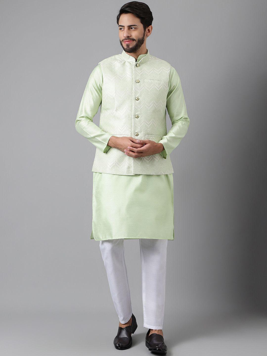 sangria mandarin collar straight kurta & trouser with nehru jacket
