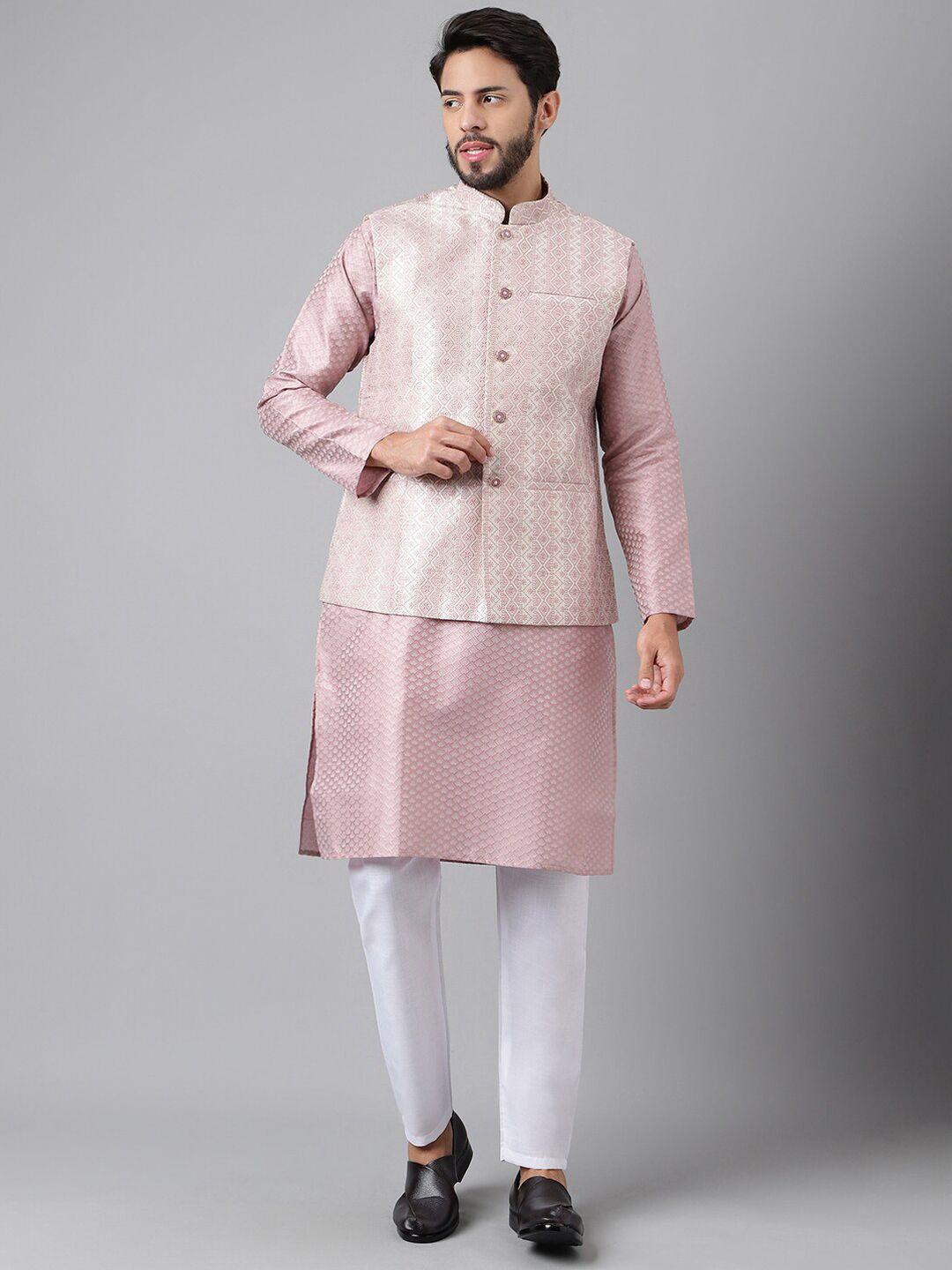 sangria mandarin collar straight kurta & trouser with nehru jacket