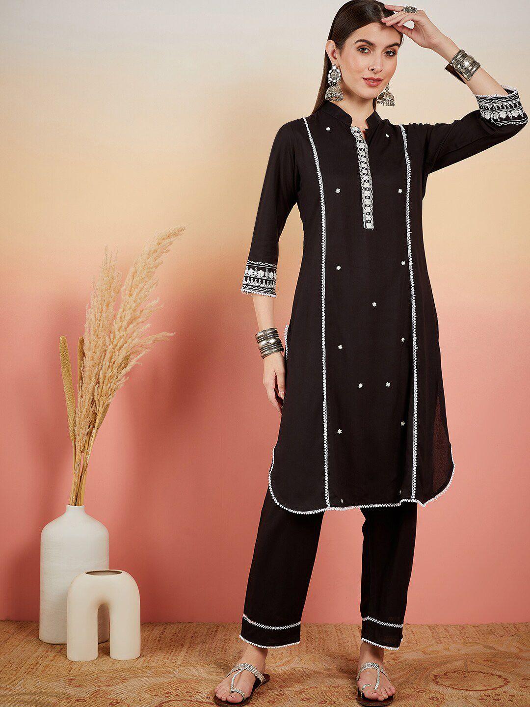 sangria mandarin collar straight kurta sets