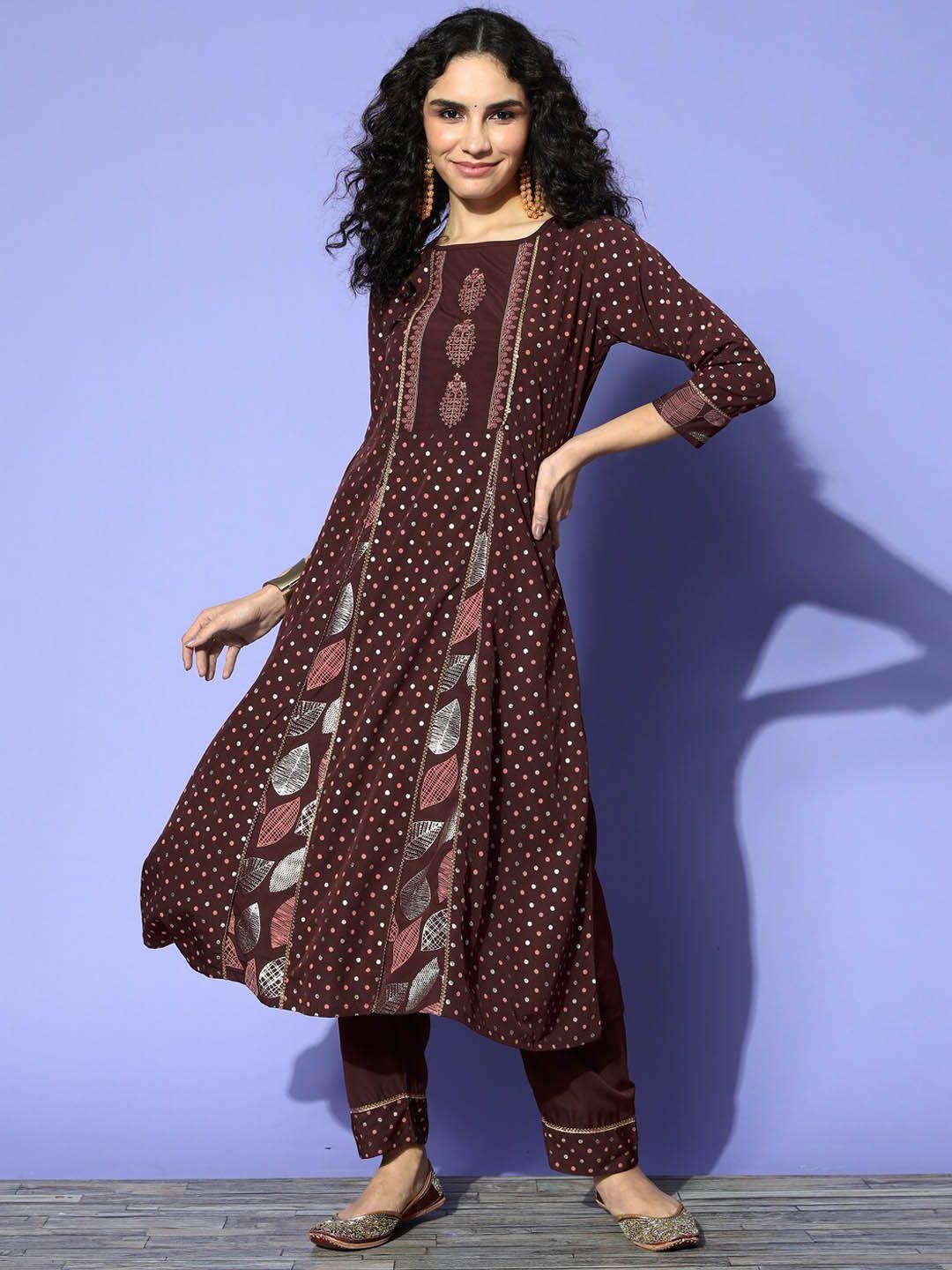 sangria maroon ethnic motifs printed a-line kurta with trouser