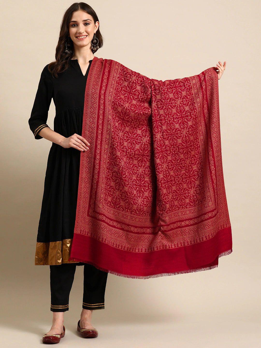 sangria maroon ethnic motifs woven design shawl