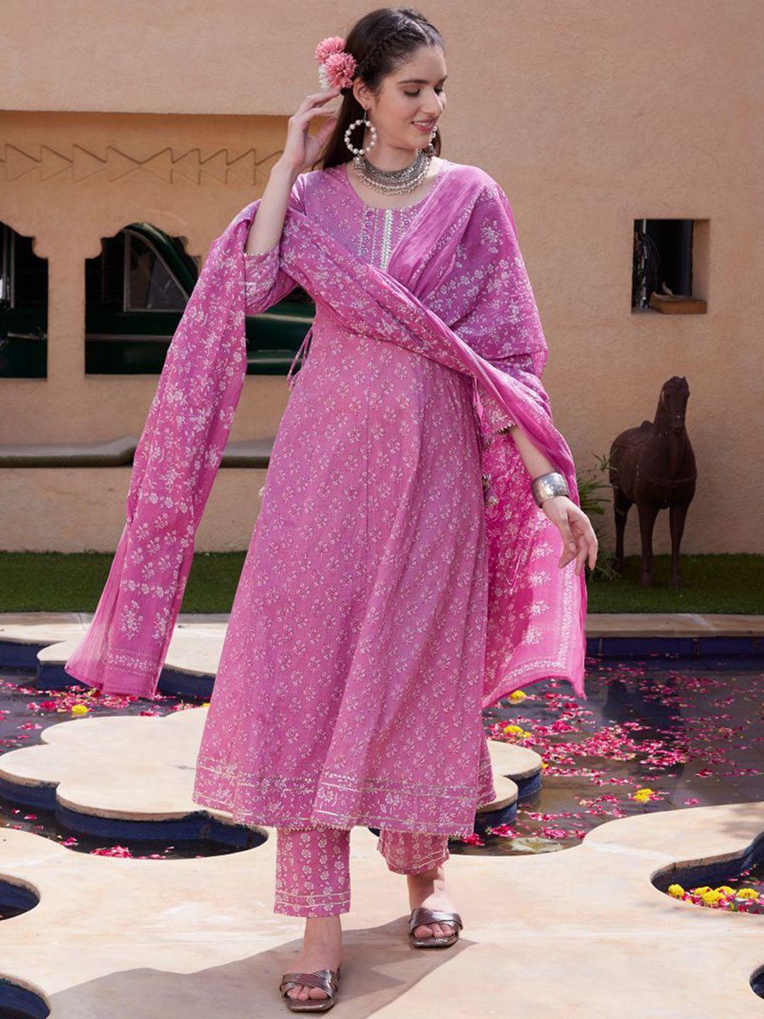 sangria mauve floral printed sequinned anarkali kurta set