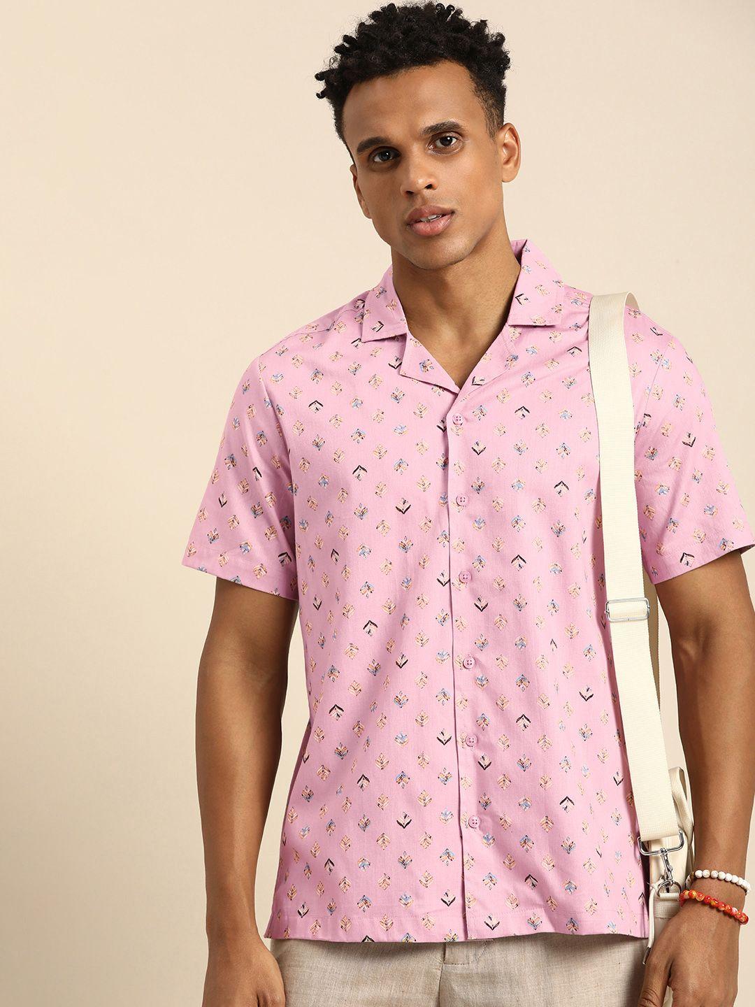 sangria men classic opaque printed cotton casual shirt