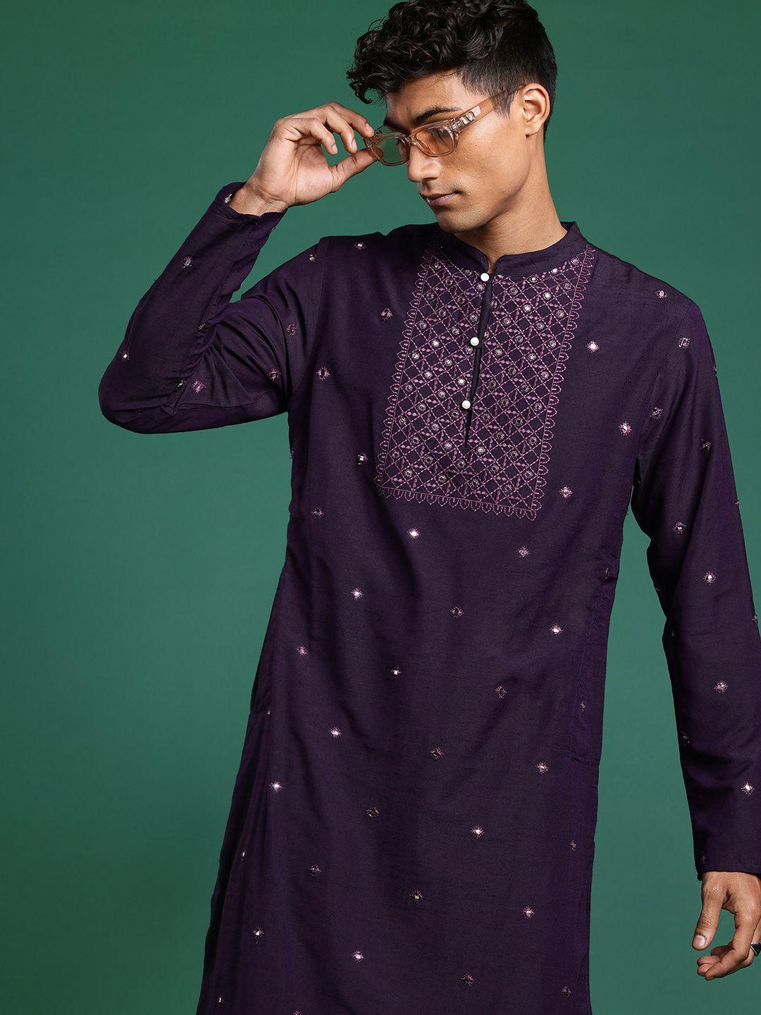 sangria men embroidered mirror work straight kurta