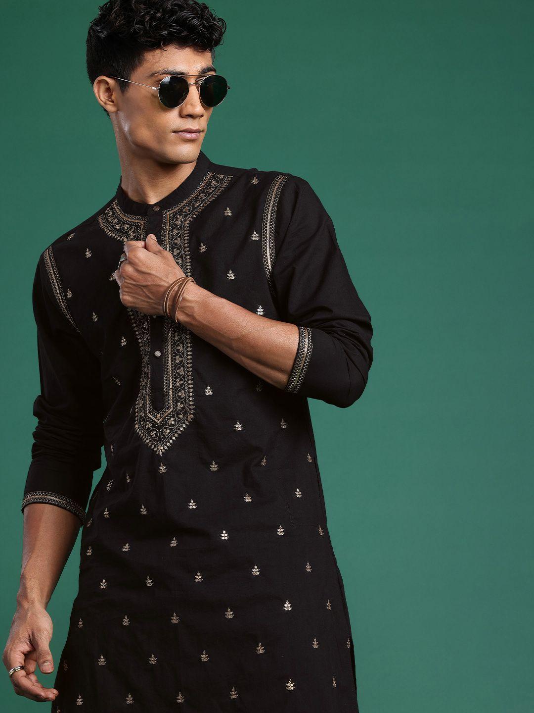 sangria men embroidered sequinned straight kurta