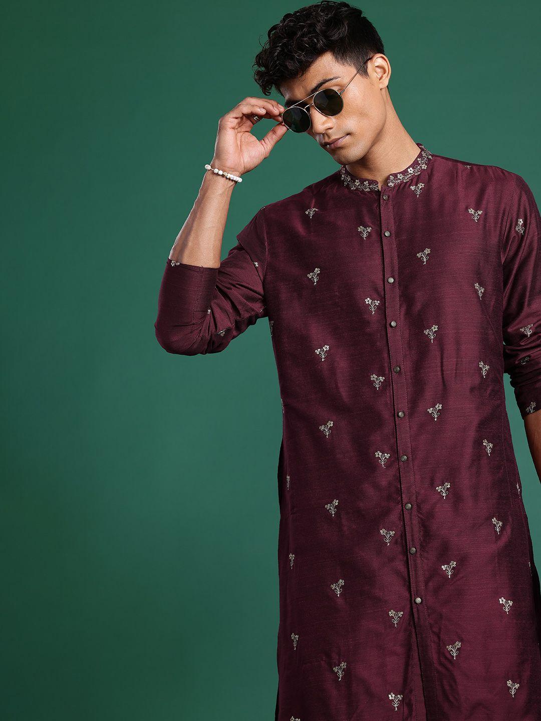 sangria men embroidered sequinned straight kurta