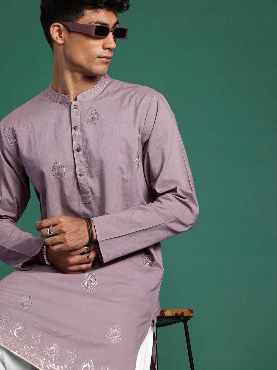 sangria men embroidered sequinned straight kurta