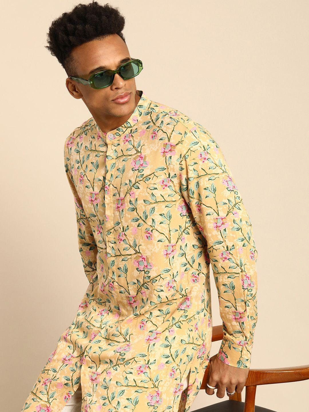 sangria men floral printed kurta