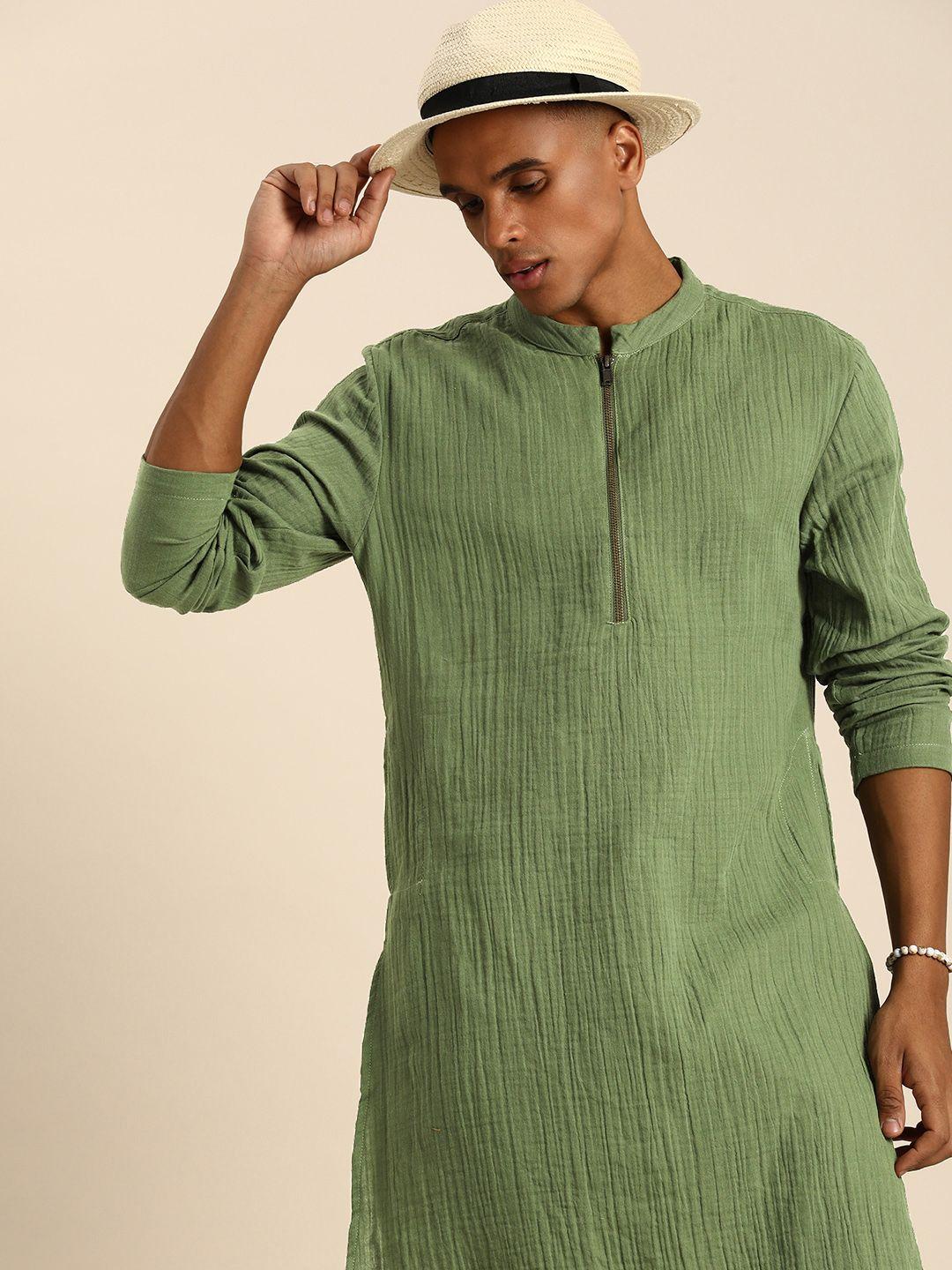 sangria men mandarin collar pure cotton kurta