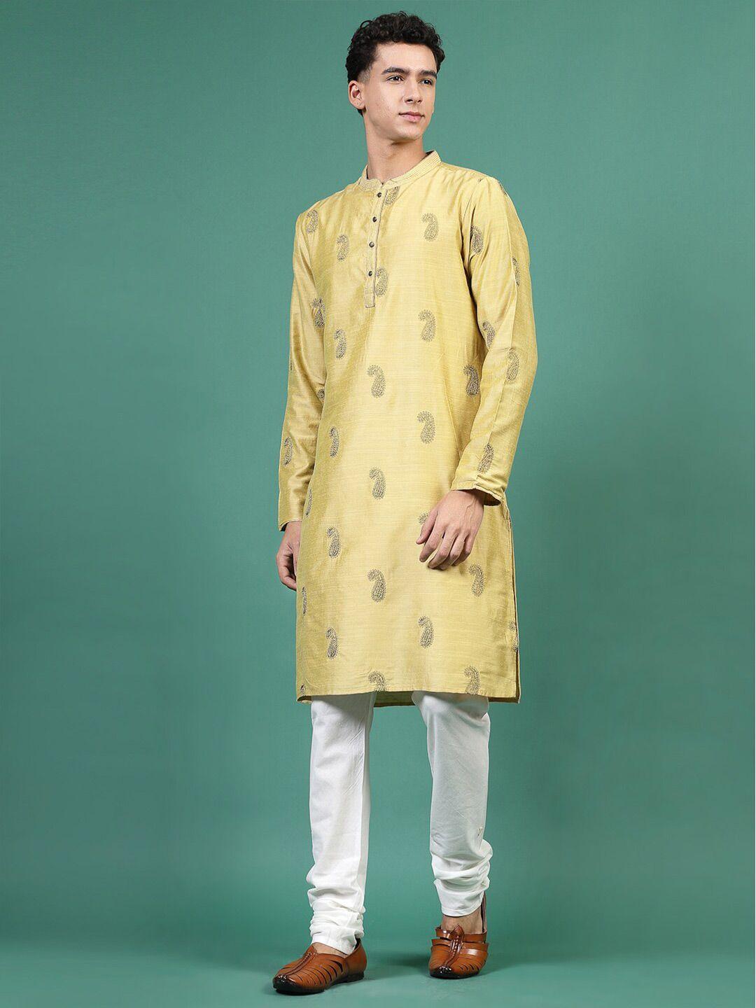 sangria men paisley embroidered mandarin collar straight kurta