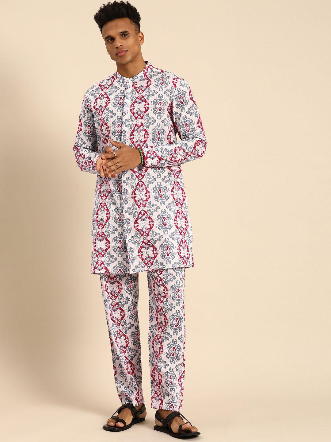 sangria men printed regular kurta with pyjamas