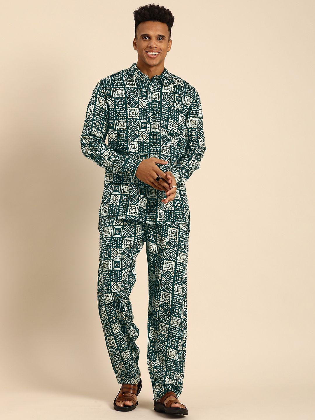 sangria men printed regular kurta with pyjamas